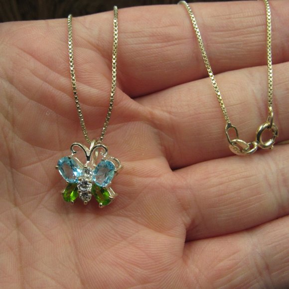 18" Sterling Silver Colorful CZ Butterfly Necklace - Picture 2 of 6